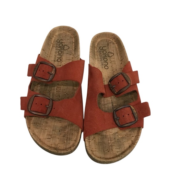 Yokono Sandals Womens Size 9 Orange Skip On Buckle Leather - Picture 3 of 6